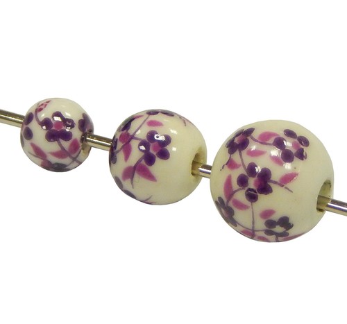 Porzellan Perlen Weiß mit Lila Blume 4mm 6mm 8mm Keramik Schmuck desing R296