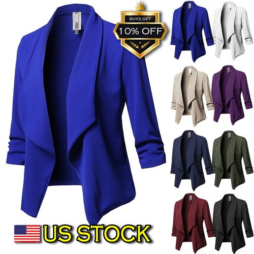 Plus Size Women/'s Collar Suit Jacket Coat Ladies 3//4 Sleeve Blazer Cardigan USA
