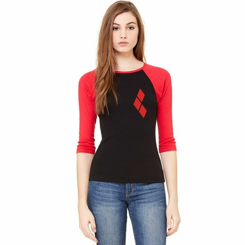 Women Harley Quinn Suicide Squad Joker Raglan 3//4 sleeve T-Shirt Cosplay Costume