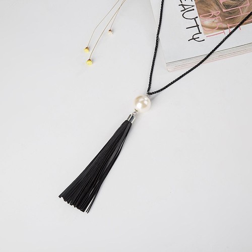 Jewelry Women Necklace New Bead Long Leather Tassel Pendant Sweater Chain