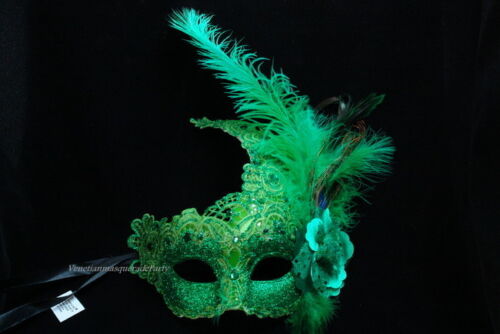 Black Masquerade Ball party side Feather Lace Mask Black Dress Costume Party