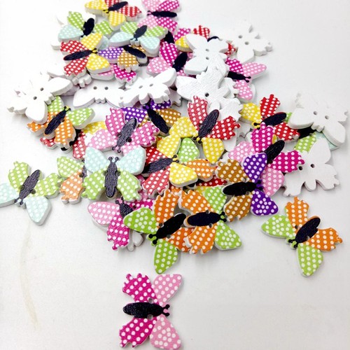 50pcs 2 Holes Mixed Butterfly Wooden Buttons Sewing Scrapbooking DIY Crafts