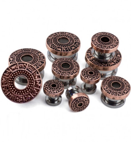 PAIR-Zodiac Vintage Bronze On Steel Screw On Ear Tunnels 12mm//1//2/" Gauge Body