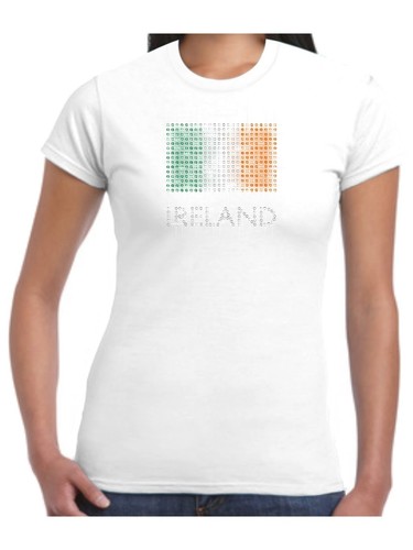 Ireland T Shirt Irish Flag Sparkling Diamante Rhinestones St Patricks Ladies Top