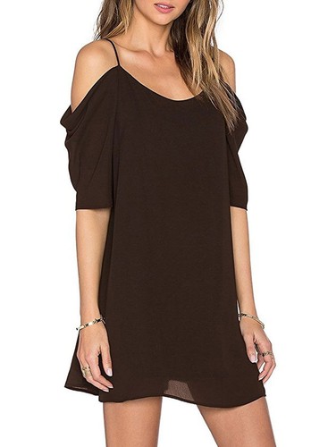 Women Chiffon Casual Dress Summer Off Shoulder Short Sleeve Mini Party Dress