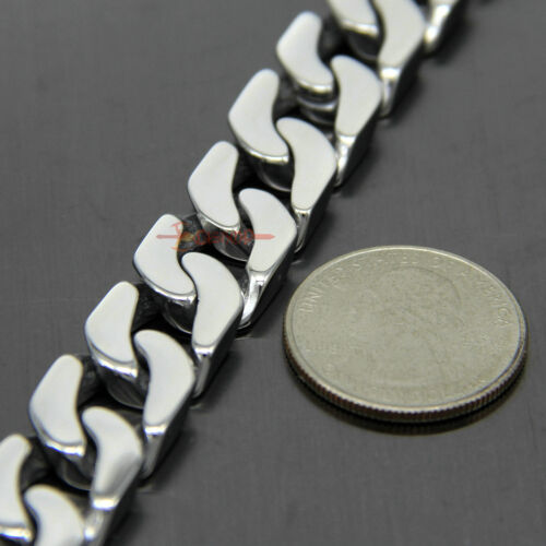 Details about  / Men/'s Silver 316L Stainless Steel Polished Cuban Chain Link Charm Bracelet 13mm