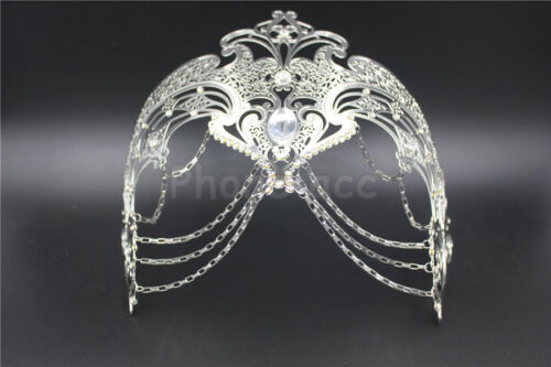 Womens Egyptian Chain Venetian Phantom Laser Cut Filigree Metal Masquerade Mask
