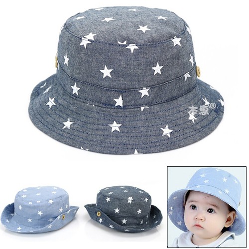 1 x Soft cotton summer baby sun hat infant boys girls denim bucket hats