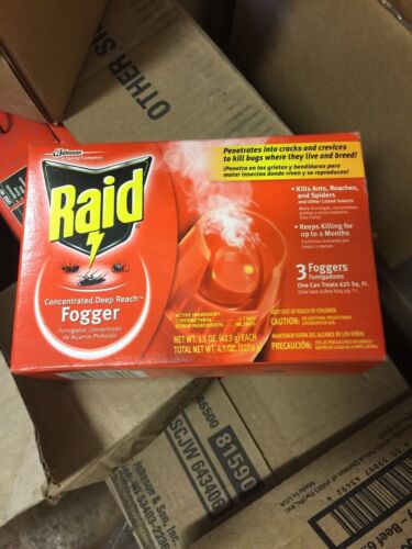 Full Box of 36 RAID DEEP REACH FOGGER 3 PACK ANTS ROACHES BUGS $10.49 Retail 