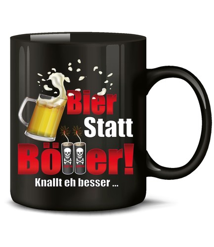 BIER STATT BÖLLER SILVESTER KaffeeBecher Teetasse Neujahr KNALLT EH BESSER