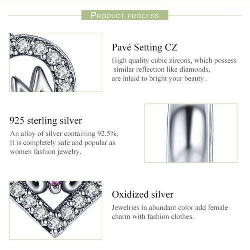 Bamoer 100/% Sterling Silver Charm I love mère dangle /& Rose Zircone Cubique Pour Bracelet