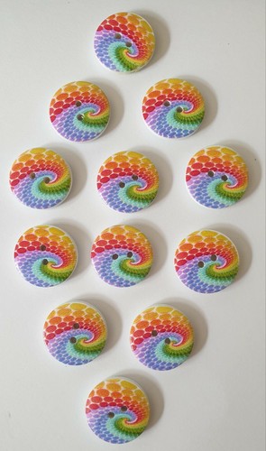 12 Botones De Arco Iris Estampado de remolino tamaño 20mm