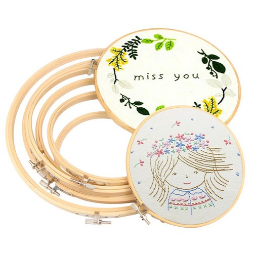 Embroidery Hoops Frame Set Bamboo Wooden Hoop Rings Home DIY Cross Stitch 6Pcs