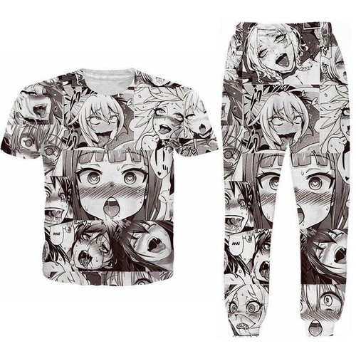 Ahegao T-Shirt Sweatpants Tracksuit Set Sweatshirt Joggers Pants Sports Trousers
