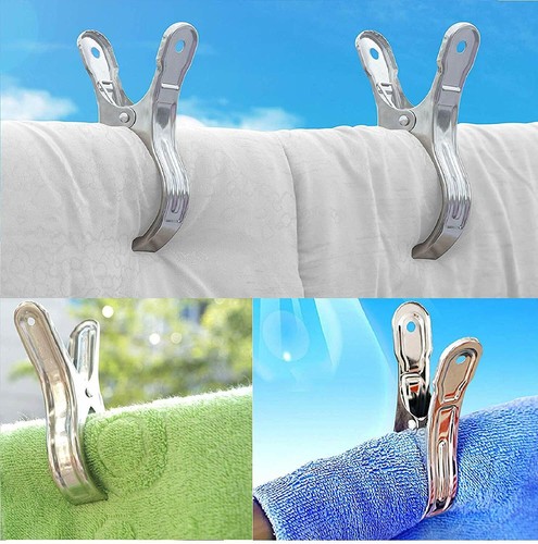 8 Pack Stainless Steel Clothespins 4.7 Inch Towel Clips For Beach Chairs,Gian