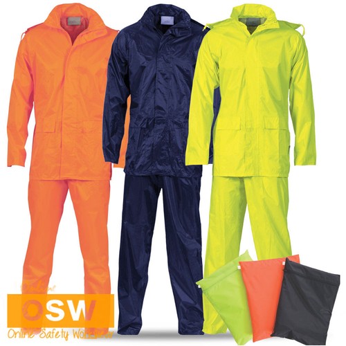 UNISEX ORANGE//NAVY//YELLOW FULL RAIN WATERPROOF JACKET /& PANTS IN A BAG