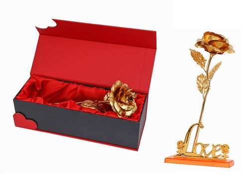 Goldene Vergoldete Gold Rose STÄNDER Hochzeit Jahrestag Valentinstag Geschenk