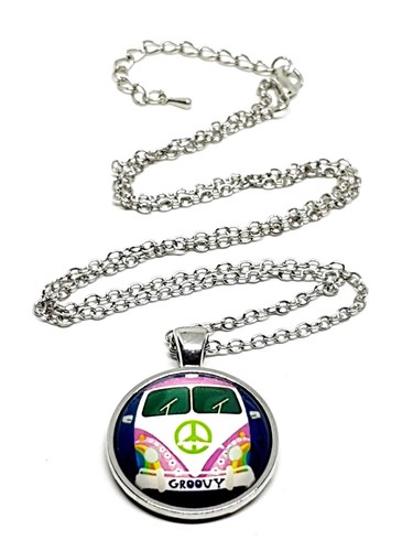 Camper Van Pendant Peace Cnd Jewellery Chain Necklace Surfer Cabochon