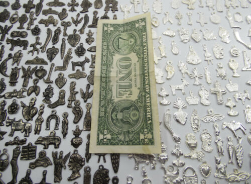 mexican folk art charms 500 MILAGROS black and silver color wholesale 1 POUND