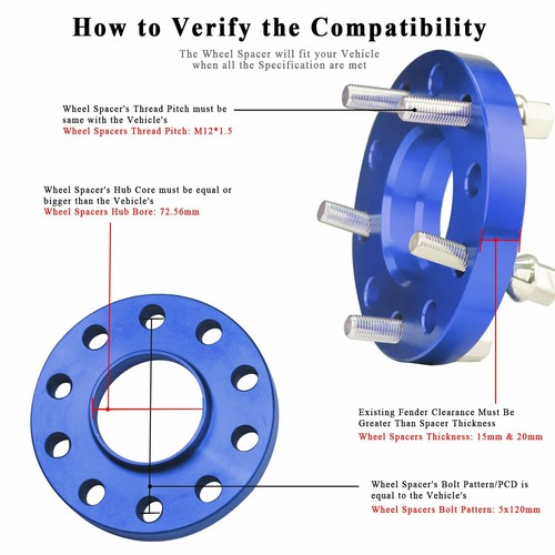 20mm W//Extended Bolts For BMW Blue 5x120 Staggered Wheel Spacers Kit 15mm/& 2 2