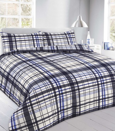 Flynn Tartan Check Stripes Reversible Duvet Covers Quilt Cover Bed Bedding Sets