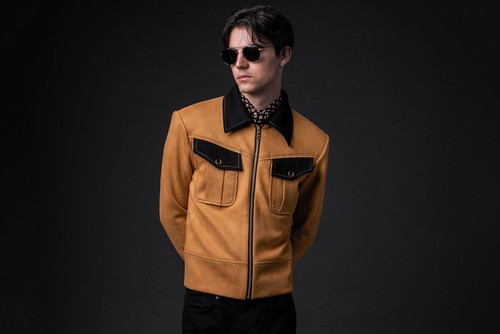 Mens Kingly Mustard Mod Faux Suede Trucker Style Jacket Style XS S M L XL XXL