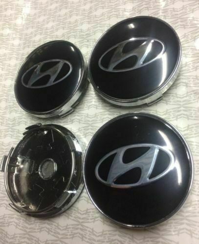 4x Hyundai Wheel Centre Cap Hub Set New Style 3D Logo Cap Black//Silver 60mm