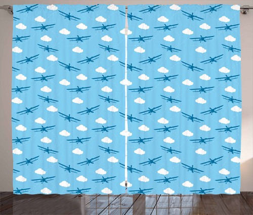 Airplane Mix Curtains 2 Panel Set for Decor 5 Sizes Available Window Drapes