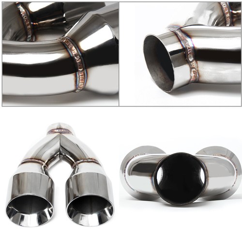2PC 2.25/" Inlet Quad 3.5/" Out 9/" Long Dual Wall 304 Stainless Steel Exhaust Tips