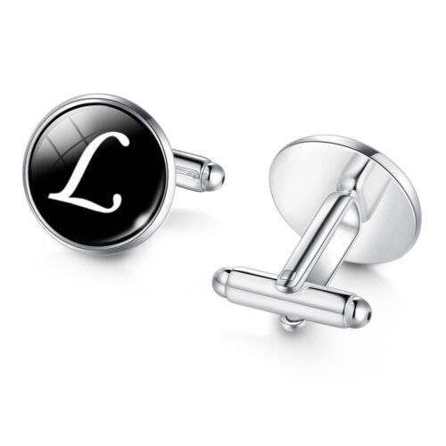 Black Alphabet Cufflink Cuff Link Wedding Formal Business Mens Initial Letter