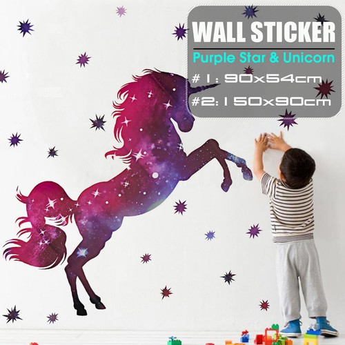Super Large Stars Unicorn Wall Sticker Fantasy Home Decor Girl Bedroom Art e
