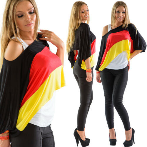 Damen Deutschland 2-Teiler Fan Shirt Top Flerdemaus Ärmel Träger Tanktop