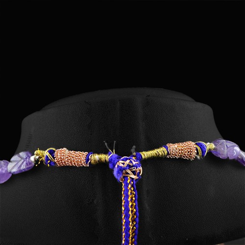 Beau 203.50 Cts Naturel Riche Violet Améthyste Ovale Sculpté Perles Collier