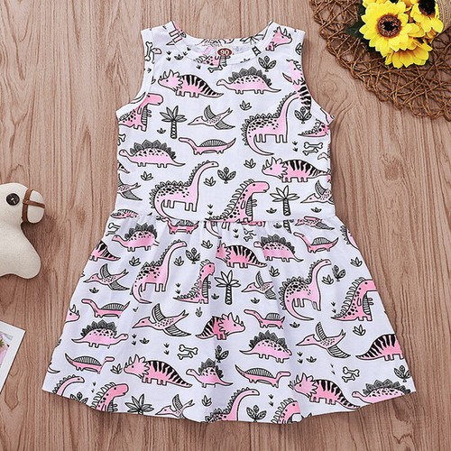 Toddler Baby Girl Dinosaur Dress Children Kids Sleeveless Summer Outfits Clothes