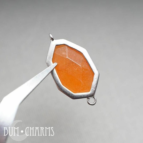 2 pcs Carnelian Orange Glass Crystal Framed Stone Pendant jewelry findings