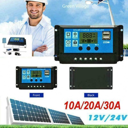 10-30A 12V//24V Solar Charge Controller PWM LCD Dual USB Output Charger Regulator