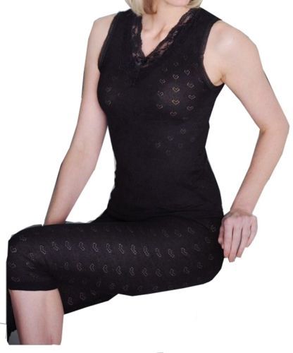 Delux Wear Ladies Thermal Underwear Sleeveless Cotton Vests in Black