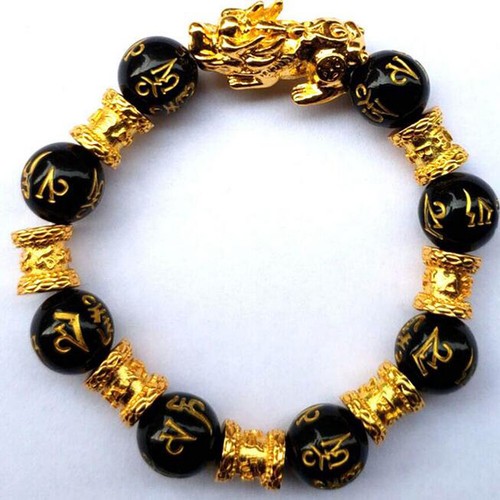 Feng Shui Black Obsidian Alloy Wealth Bracelet Original Quality