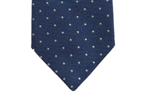 wool//silk Battisti Tie Medium blue with white polkadots