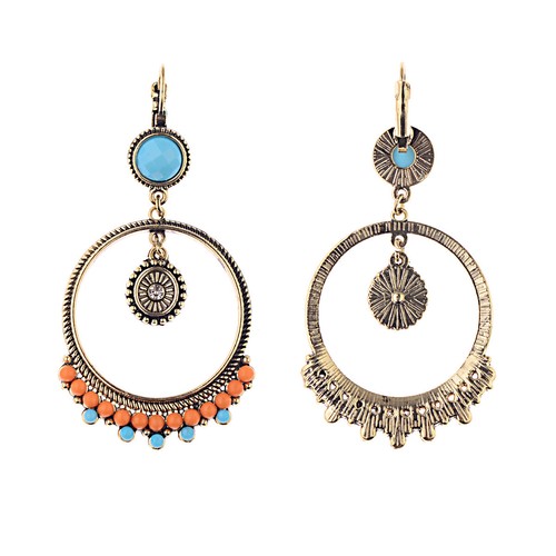 Nouveau vintage ethnique Big Round Hollow Turquoise Drop Dangle Clip-on Women Boucles D/'oreilles
