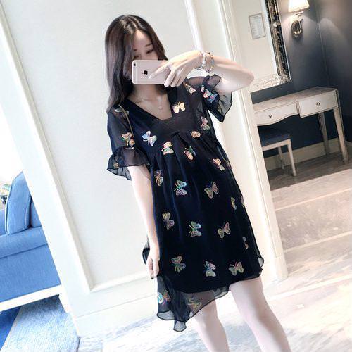 Maternity Clothing Summer Wear New Jacket Loose Floral Mousseline Dress Tide maman