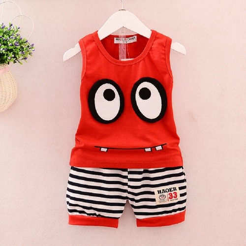 Summer baby boys sport clothes Big eye pattern 2pcs set cartoon clothing set