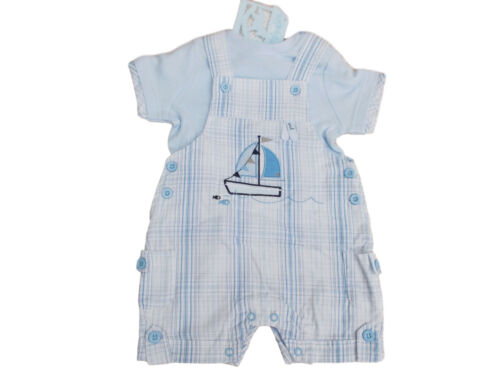 BNWT Baby Boys checked summer sailing ship 2 Piece dungaree /& top Set clothes