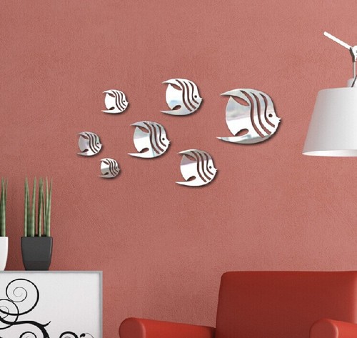 Modern Fish 3D Mirror Wall Sticker Removable Acrylic Wall Decals Home Decor US