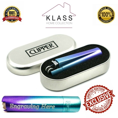 CLIPPER METAL LIGHTER WITH FREE ENGRAVING PERSONALISED GIFT BOX BLUE GRADIENT