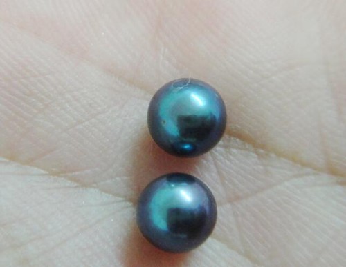 PAIR5-6MM PERFECT ROUND SOUTH SEA GENUINE BLACK GRAY BLUE LOOSE PEARL HALF DRILL