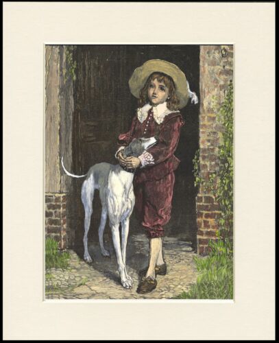 GREYHOUND BOY AND DOG CHARMING DOG PRINT MOUNTED READY TO FRAME