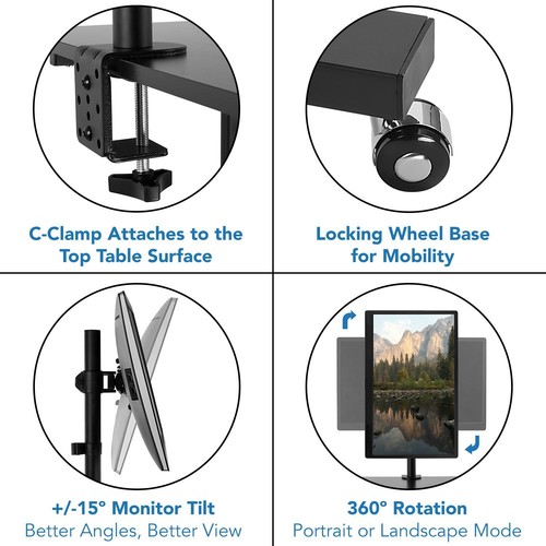 Mount-It Mobile Stand Up Desk Height Adjustable Workstation w// Monitor Arm BLK
