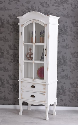 Vitrine Weiss Vintrinenschrank Landhaus Kommode Schubladenschrank Holzvitrine