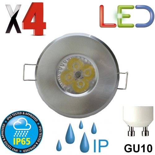 4 X LED IP65 BATHROOM DOWNLIGHT 6 WATT GU10 240V BRUSHED CHROME SHOWER ENSUITE
